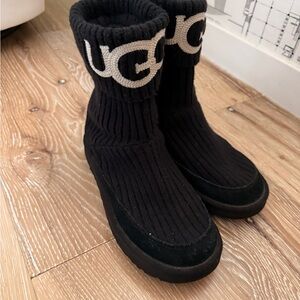 UGG Black Ankle Boots with White Logo